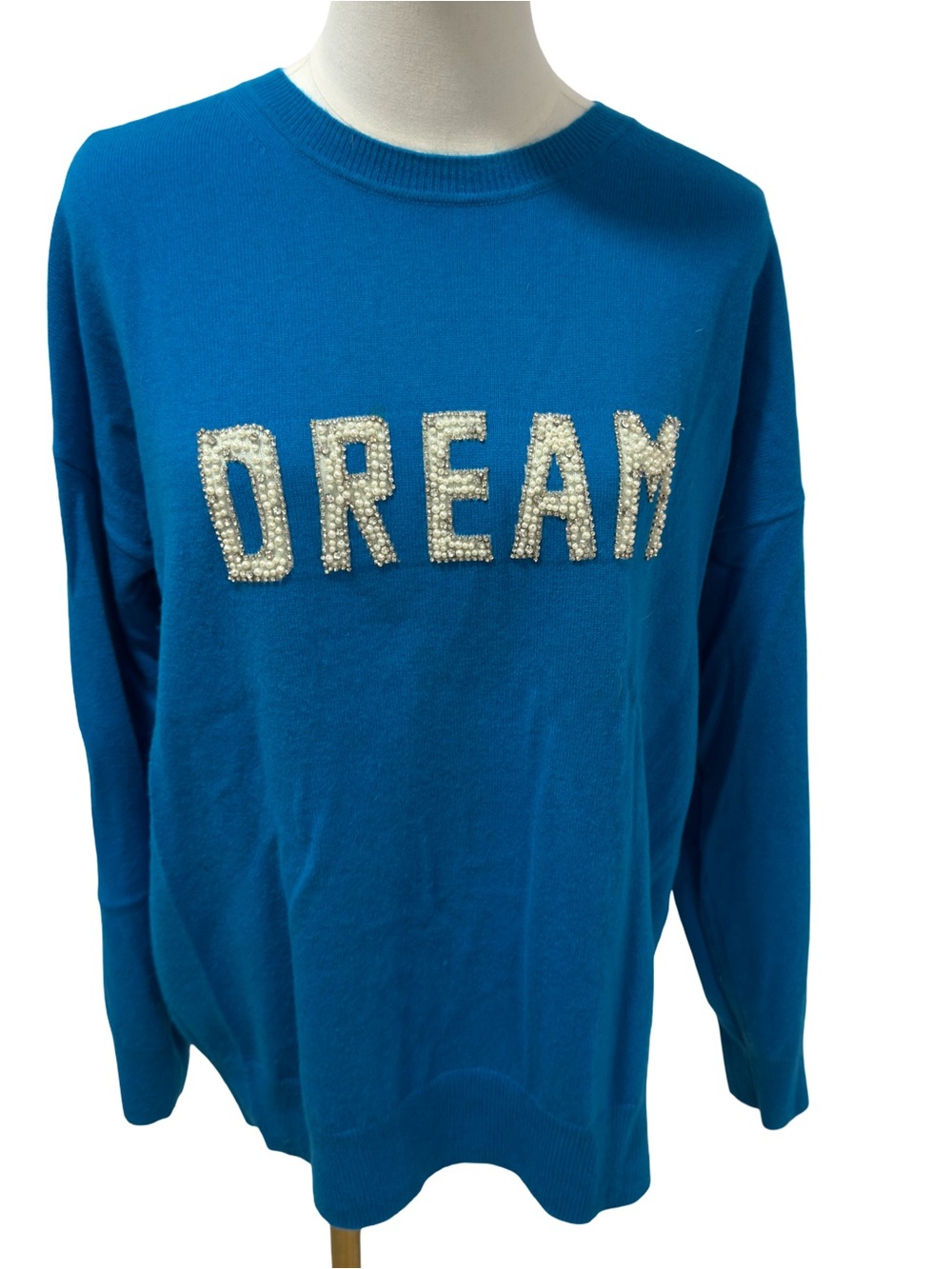 Sandro Blue 'DREAM' Pearl-Embellished Crewneck Sweater -Woman ( Wool+Cashmere)